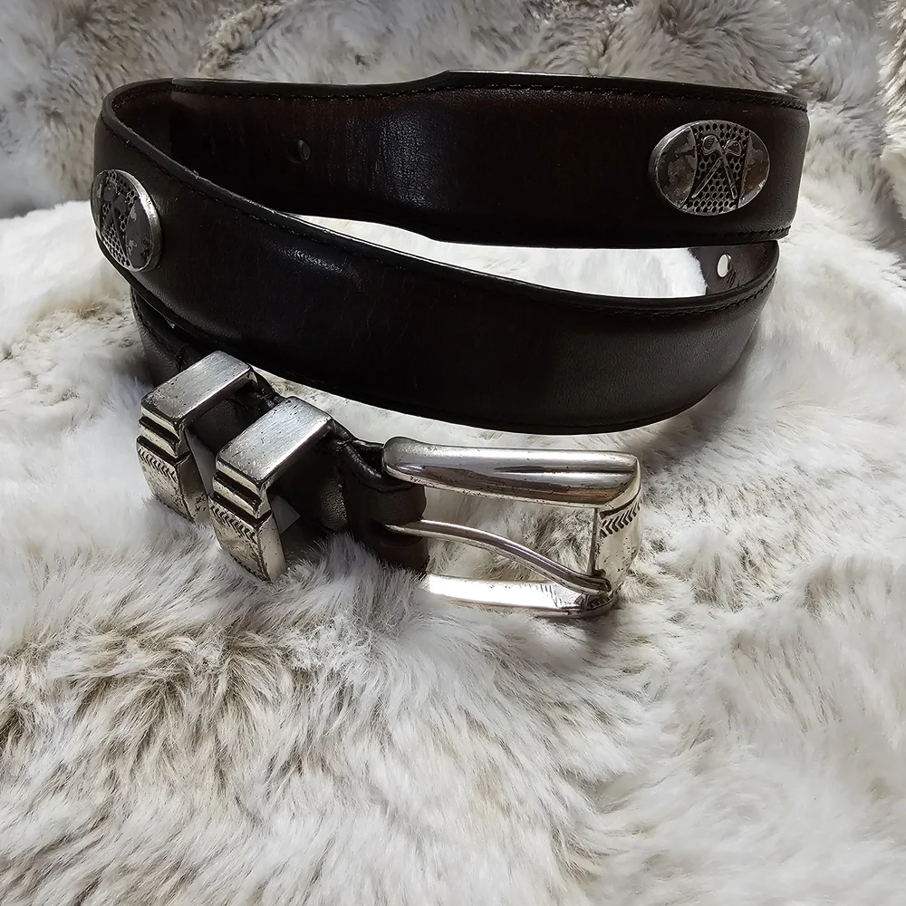 Vintage AML 3000 Golf Club‎ Concho Belt Black Oil Tan Leather Silver SZ 40
